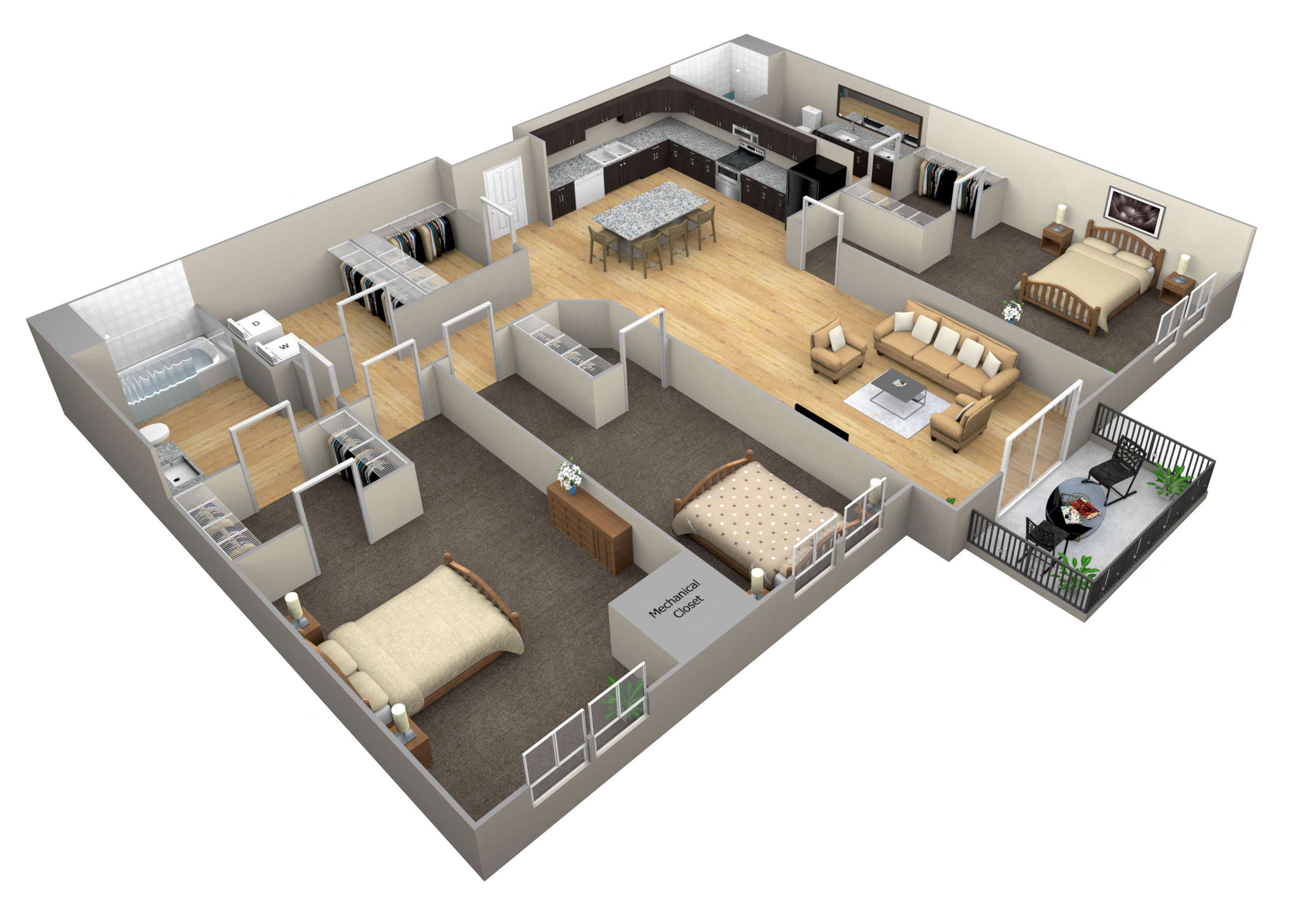 Floor plan for 3 beds, 2 baths, 1419 sqft
